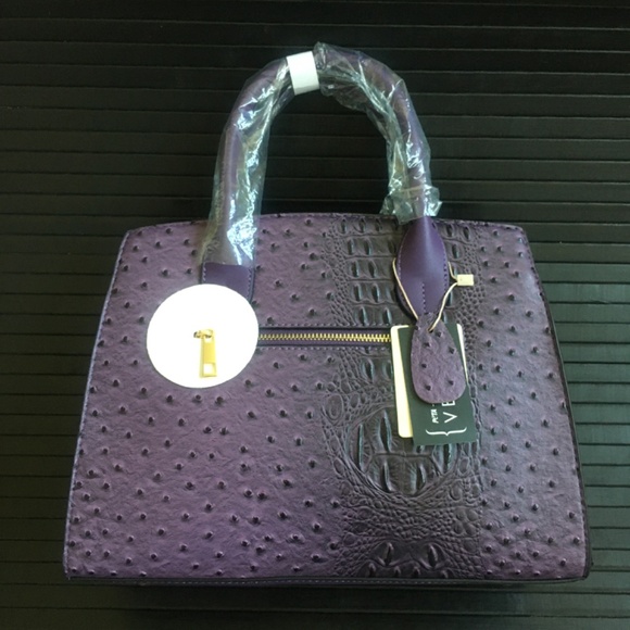 new DARK PURPLE color Mellow World VIRGINIA Croc/Ostrich Pattern Handbag - Picture 5 of 8